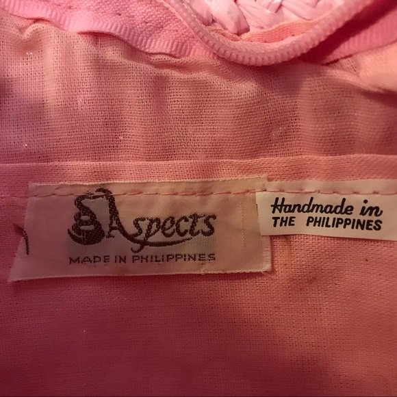 Vintage Pink Raffia Purse, Bag, Handmade in Philippines, Zippered, Lined, Pocket - Picture 6 of 13